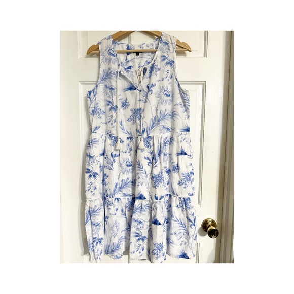 Talbots LINEN BLEND SWING DRESS - OCEAN FLORA BWT Sz M - Picture 3 of 9